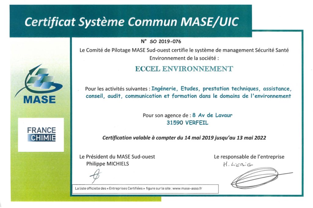 Notre certification sécurité MASEUIC est reconduite pour 3 ans ! ECCEL Environnement